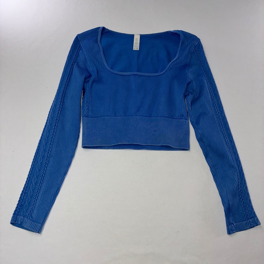 626 Athleisure OFFLINE by Aerie Long Sleeve Top M Blue Ribbed Cable Detail